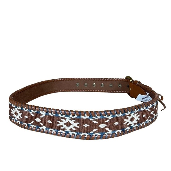 American Eagle Boho Embroidered Buff Leather Brown Belt Medium - Picture 4 of 8